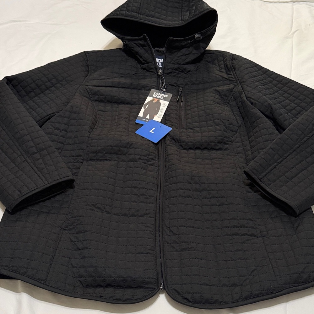 Lands' End Women's Quilted Puffer Jacket Black L NWT - Picture 3 of 6